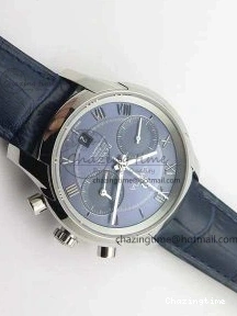 0308 MoistureWicking De Ville Chronograph SS OMF 1:1 Best Edition Blue Dial On Blue Leather Strap A 8110